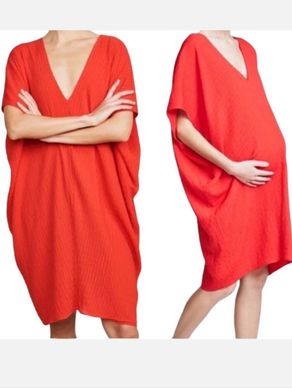 Hatch Maternity The Slouch Kaftan Dress Red Lined V Neck Kimono Sleeve OS Petite